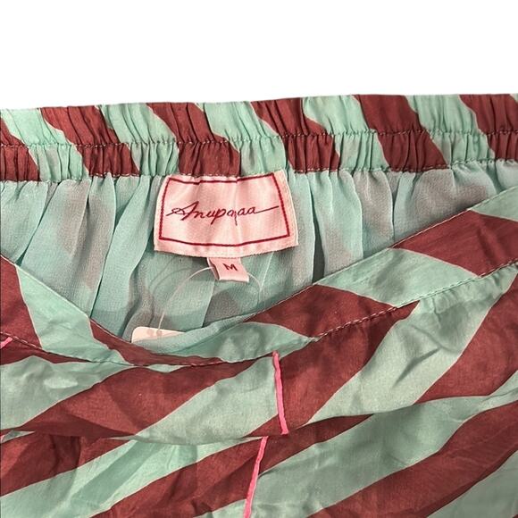 Anupamaa 100% Silk Striped Green Anthropologie Terra Women's Maxi Skirt Size Med - Picture 2 of 8